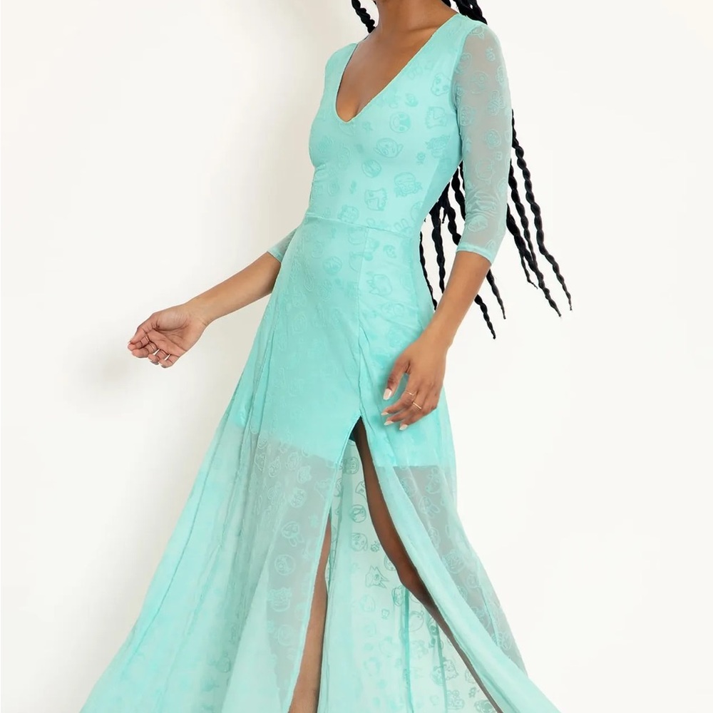 BlackMilk x Animal Crossing Villagers Aqua 3/4 Sleeve Split Maxi Dress